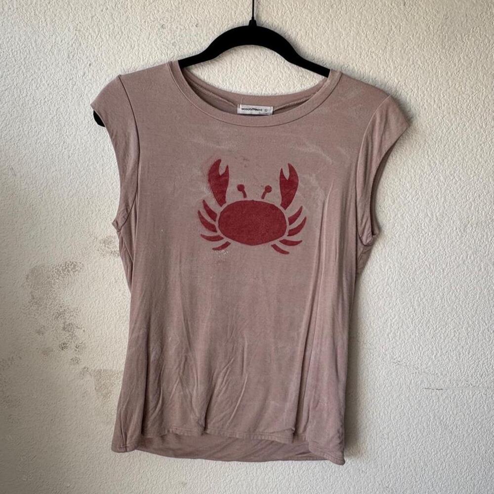 Womans tan tee featuring 'crab' print